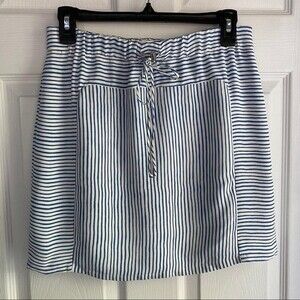 ALC Blue and White Striped Silk Mini Skirt with drawstring waist - size